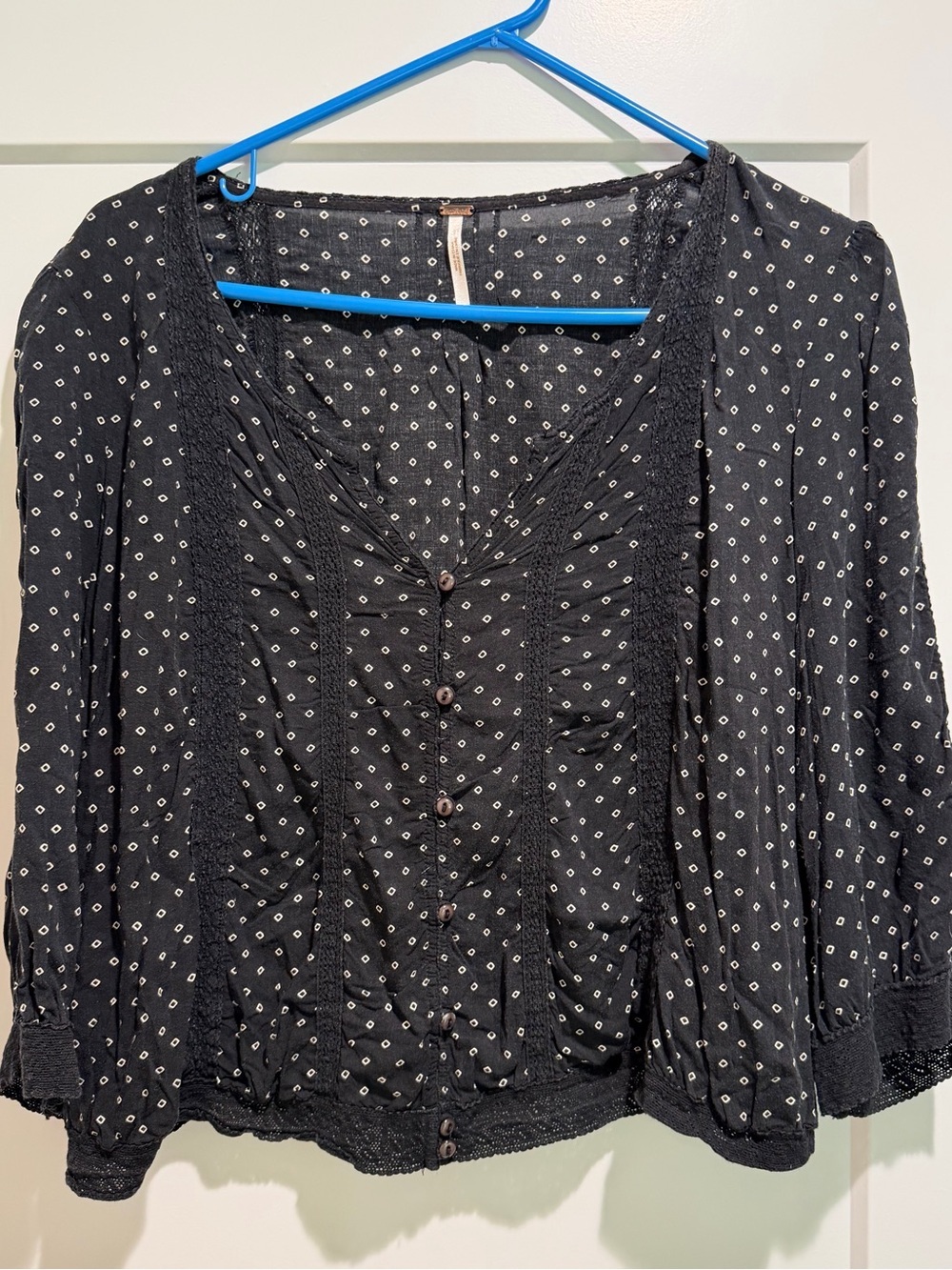 Free People Black Printed Button-Front Blouse Size Medium